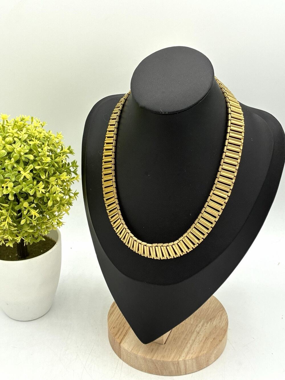 Vintage Gold Tone Egyptian Revival Collar Necklace Bar Link Choker 16 Inch